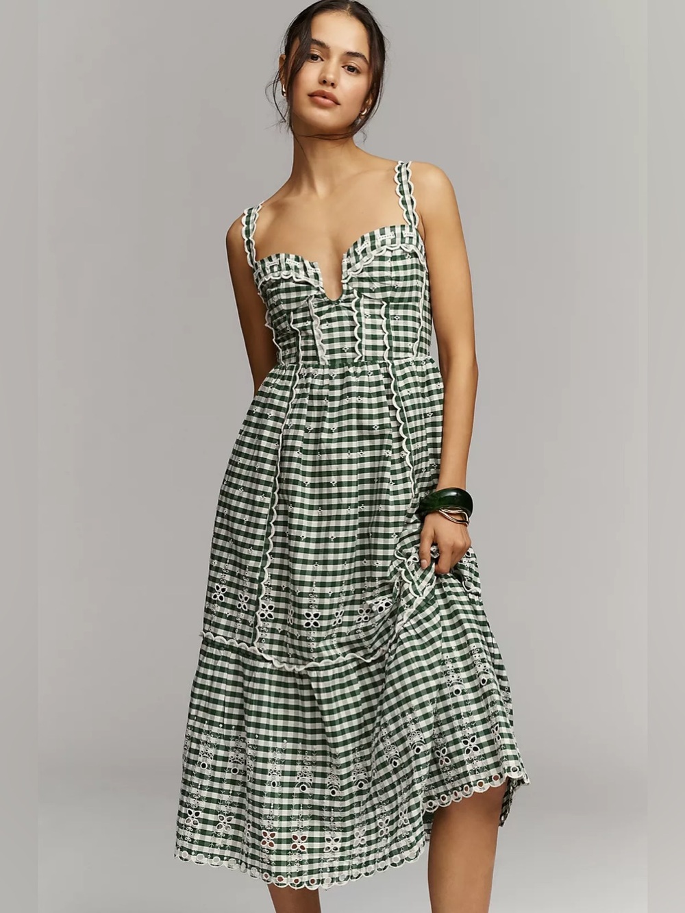 Anthropologie Maeve Sleeveless Sweetheart Gingham Midi Dress | XL